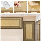 KIMODE Anti Fatigue Kitchen Mats for Floor, Farmhouse Kitchen Rugs Sets of 2, Cushioned Kitchen Floor Mats, Comfort Standing Mat for Sink Laundry Office Desk Brown/Khaki 17"x47"+17"x29"