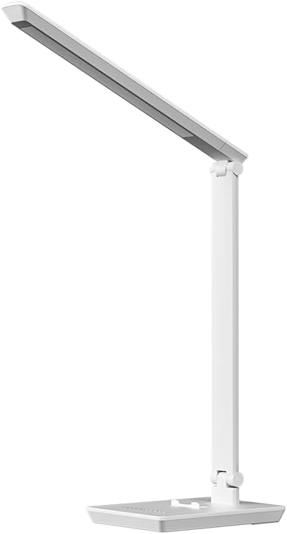 LED Desk Lamp with USB Charging Port, 14W 900LM Dimmable Eye-Caring Reading Desk Light for Stepless Dimming & 5 Lighting Modes, 9 Brightness Touch Control Desk Light for Reading, Office, Crafting