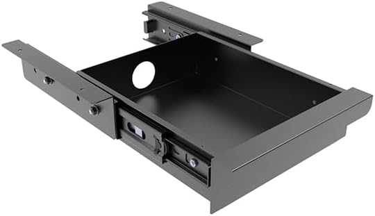 Under Desk Mounted Sliding Pull-Out Drawer for Office Desk or Table - Storage Organizer for Sit Stand Workstation- W 9.8" x D 9.8" x 2.5", Metal, Black (Small)
