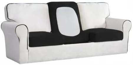Easy-Going Stretch Individual Chair Couch Cushion Cover Sofa Cushion Furniture Protector Sofa slipcover Soft Flexibility with Elastic Bottom (3-Piece Sofa Cushion Cover, Black)