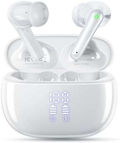 Wireless Earbuds, Bluetooth Ear Buds Headphones with LED Charging Case, Deep Bass Stereo Sound, 40 Hours Playtime, IP7, Lightweight in-Ear Earphones for iPhone Android Sports Workout