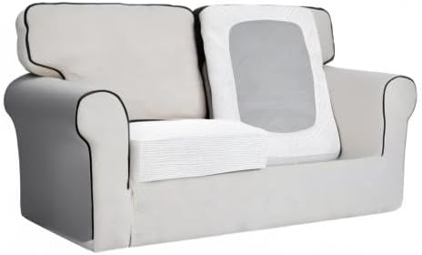 Easy-Going Stretch Individual Loveseat Couch Cushion Cover Sofa Cushion Furniture Protector Sofa slipcover Soft Flexibility with Elastic Bottom (2-Piece Loveseat Cushion Cover, Snow White)