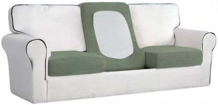 Easy-Going Stretch Individual Chair Couch Cushion Cover Sofa Cushion Furniture Protector Sofa slipcover Soft Flexibility with Elastic Bottom (3-Piece Sofa Cushion Cover, Greyish Green)