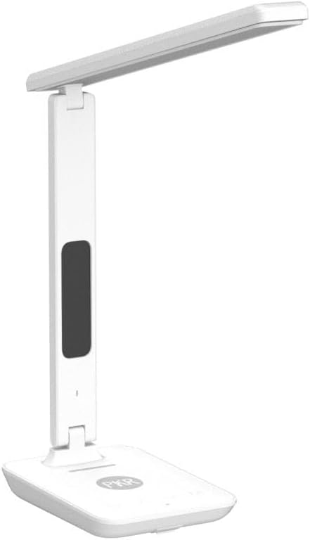 poukaran LED Desk Lamp with Wireless Charger, USB Charging Port, Office Table Lamp with Clock, Alarm, Date, Temperature for Home Office, White