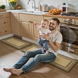 KIMODE Anti Fatigue Kitchen Mats for Floor, Farmhouse Kitchen Rugs Sets of 2, Cushioned Kitchen Floor Mats, Comfort Standing Mat for Sink Laundry Office Desk Brown/Khaki 17"x47"+17"x29"