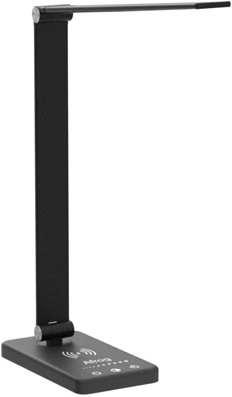 AFROG 8-in-1 4th Gen Multifunctional LED Desk Lamp with 10W Fast Wireless Charger,USB Charging Port,1200Lux Super Bright,5 Lighting Mode,7 Brightness,40 Min Timer,Night Light Function,5000K