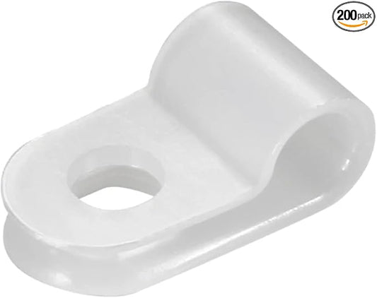 200 Pcs White Nylon R-Type Cable Clamps 3/16" Plastic Wire Clips Fasteners Assortment for Wire Management