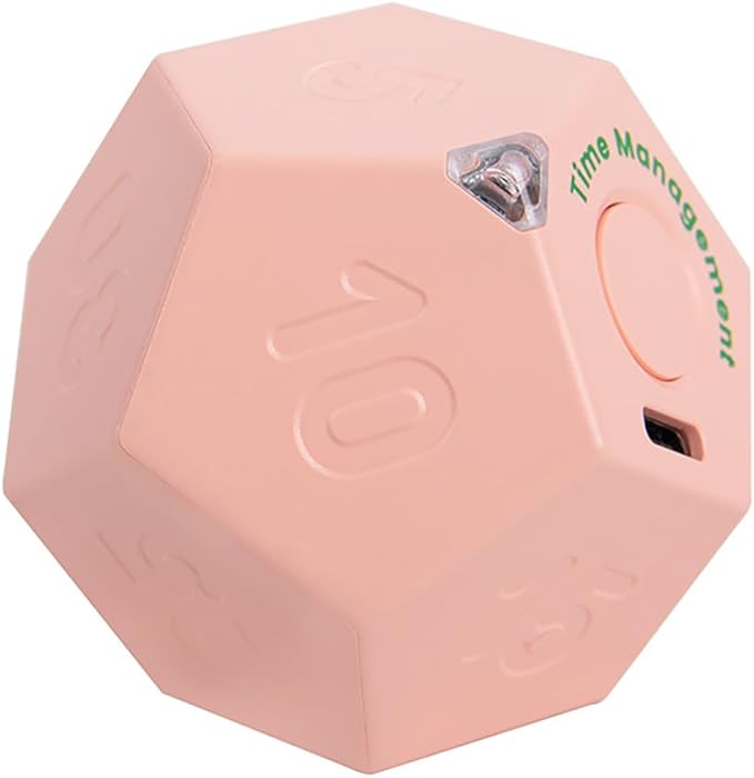 Mini 12 Sided Cube Timer, 11 Preset Times Pomodoro Timer for Enhanced Productivity. Ideal for ADHD Management, Workout, Study & Kitchen Cooking. Easy to Use (Pink)