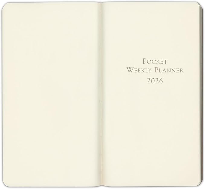 Gallery Leather Pocket Weekly Monthly Planner 2025-2026, Elegantly Bound Calendar Planner and Notebook with Stylish Gold-Gilded Page Edges, 12 Months - Acadia Plum - 6 x 3.25 "