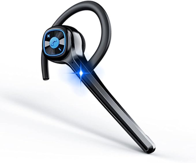 IHAO Wireless Bluetooth Earpiece Headphone Dual Noise Cancelling Mic Painless Open-Ear Handsfree Headset Stereo Sound Left/Right Changeable Earhook Earphones for Driving/Business/Gym