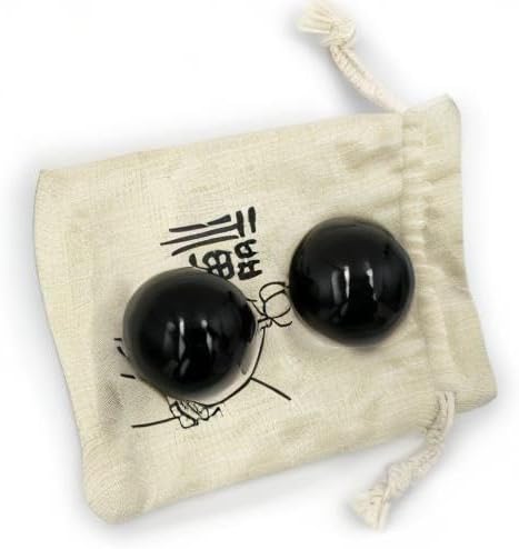 1.9 Inch Natural Jade Black Baoding Ball with Carrying Bag Exercise Massage Balls Health Stress Relieve Hand Exercise Baoding Balls