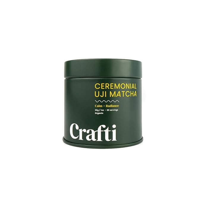 Crafti Ceremonial Grade Matcha Powder (Organic) - Unsweetened Authentic Japanese Daily Matcha Green Tea Powder from Uji, Kyoto for Barista-Grade Lattes (30g / 1oz)