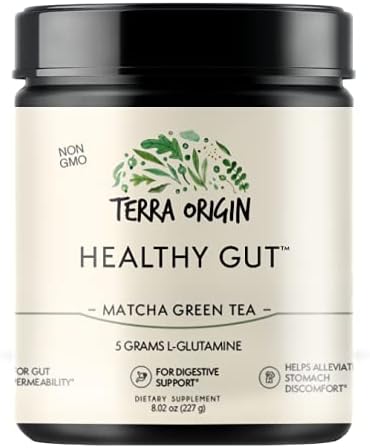 Healthy Gut Matcha Green Tea | 30-Servings with L-Glutamine, Zinc, Glucosamine, Slippery Elm Bark and More!