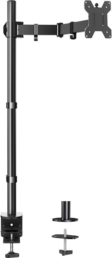 HUANUO Monitor Arm Desk Mount, Fully Adjustable Stand Computer Mount for 13-32 In Screen, Ultra Wide Screen to 38In, Single Extra Tall 39 Inch Monitor Stand Holds up to 22lbs with C Clamp/Grommet Base