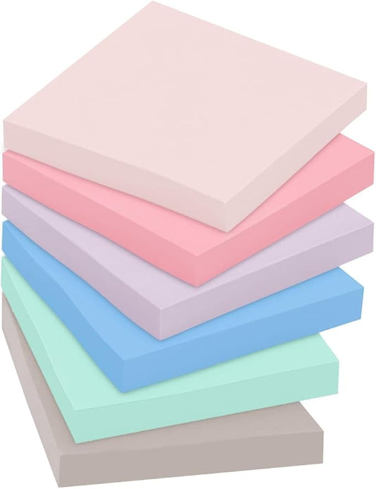 Post-it Super Sticky Recycled Notes, 3x3 in, 6 Pads, 2X The Sticking Power, Bali Collection, Pastel Colors (Lavender, Apricot, Blue, Pink, Mint), 30% Recycled Paper (654-6SSNRP)