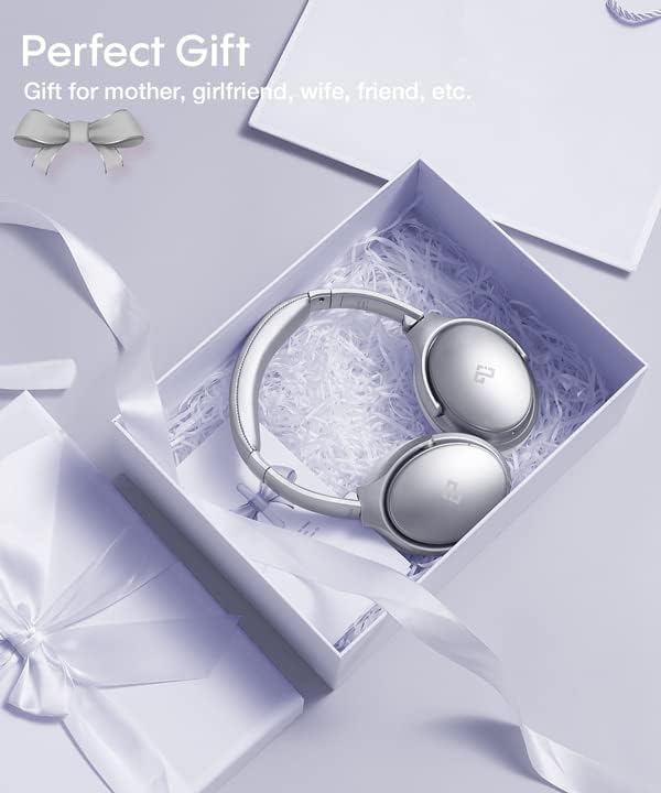 INFURTURE Active Noise Cancelling Headphones, H1 Wireless Over Ear Bluetooth Headphones, Deep Bass Headset, Low Latency, Memory Foam Ear Cups,90H Playtime (Silver)