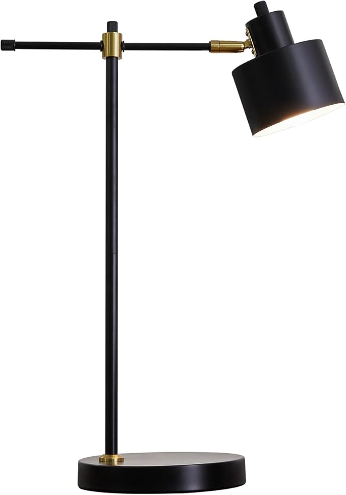 OYEARS Modern Industrial Desk Lamp for Reading LED 22.2“ Metal Table Lamp Light for Office Bedroom Study Room Living Room Nightstand Bedside Lamps Gold and Matte Black Accent (Black, Bulb Included)