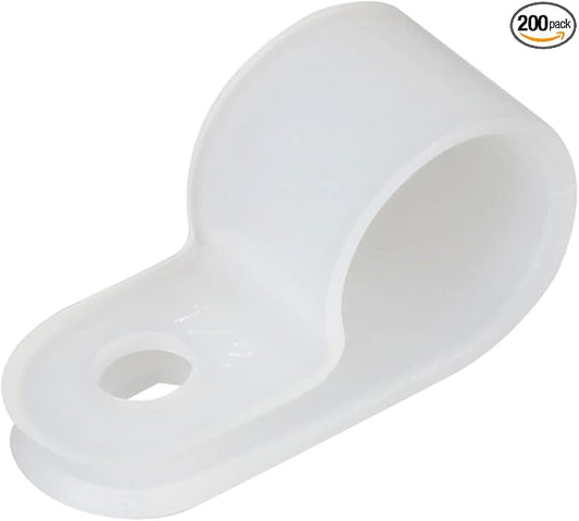 200pcs White Nylon R-Type Cable Clamp Fastener 1/2 Inch Plastic Wire Clips Clamps Fasteners Assortment for Cable Conduit