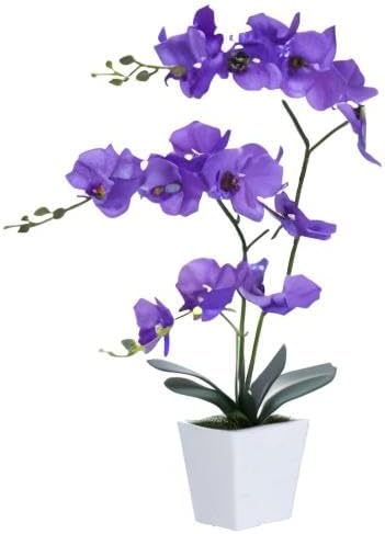 Faux Orchid in Vase Large Artificial Orchid in Ceramic Vase Silk Orchids with Stems Real Look Potted Phalaenopsis Flowers Arrangement Centerpiece Table Decorations for Home Decor Indoor, Purple