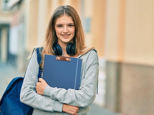 Ospelelf Clipboard with Storage 8.5 X 11,Padfolio Organizer, Spiral Portfolio Letter Size with Notepad, Pen Holder, 5 Extra Folder Divider Pages, Elastic Closure Nurse Office Essentials (Dark Blue)