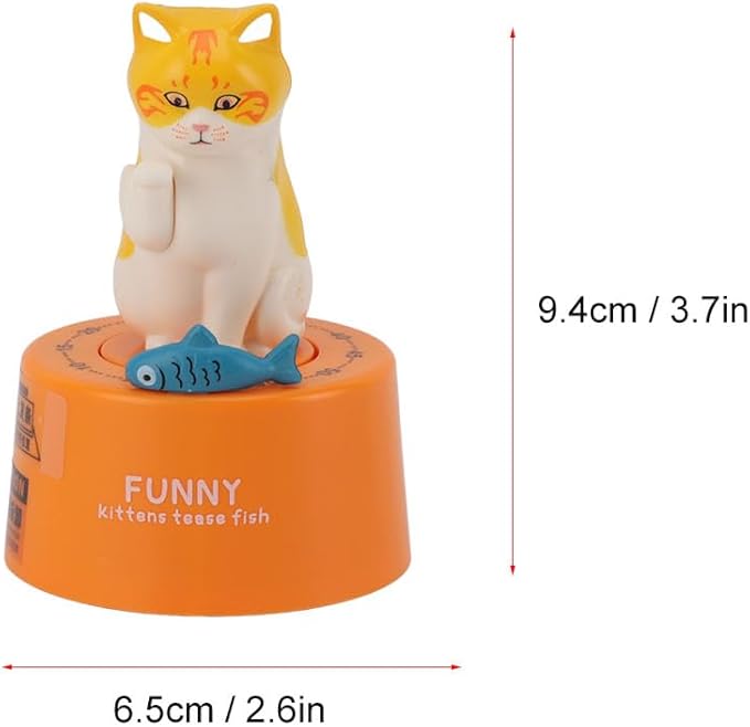 Mechanical Countdown Timer, 60 Minutes Mechanical Kitchen Timer Eco Friendly Loud Alarm Magnetic Base Cute Animal Shape for Kitchen (Kitten with Orange Base)