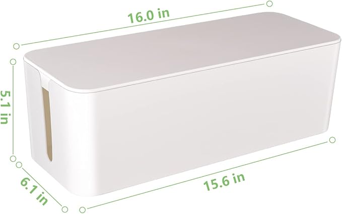 Cable Management Box, Large Cord Organizer Box to Hide Power Strip & Under Desk,TV Computer Wires Cable Organizer Hider Box with Cable Clips&Reusable Cable Ties for Home/Office(White)