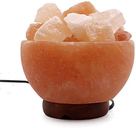 Spantik Himalayan Salt Lamp Bowl with Natural Crystal Chunks, Dimmer Cord and Classic Wood Base Premium Quality Authentic from Pakistan
