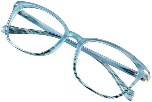 VisionGlobal Blue Light Blocking Glasses for Women, Anti Eyestrain, Computer Reading, TV Glasses, Stylish Square Frame, Anti Glare(Slate Blue,+0.75 Magnification)