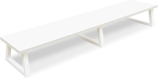 TEAMIX White Dual Monitor Riser for 2 Monitors-42inch, Wood Desktop Dual Stand with Metal Legs, Long Screen/PC/Laptop Storage,Computer Shelf TV Holder Home Office