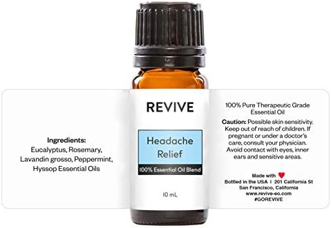 Headache Relief Essential Oil Blend by Revive Essential Oils - 100% Pure Therapeutic Grade, for Diffuser, Humidifier, Massage, Aromatherapy, Skin & Hair Care