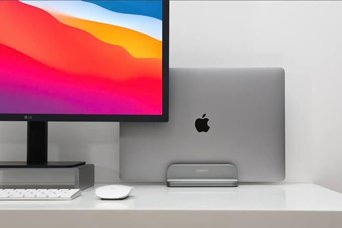 Aluminum Laptop Vertical Stand Organizer, Sturdy Laptop Computer Holder Desktop Stand Compatible with New Retina Apple MacBook Pro/Air, Mac mini and iPad Pro - Spacegrey