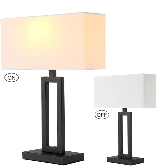 Yosoan White Indoor Table Lamp Bedside Nightstand Desk Lamp, Dimmable On Off Switch Black 65.8" Power Cord Cutout Rectangular White Fabric Shade for Bedroom Hotel Study
