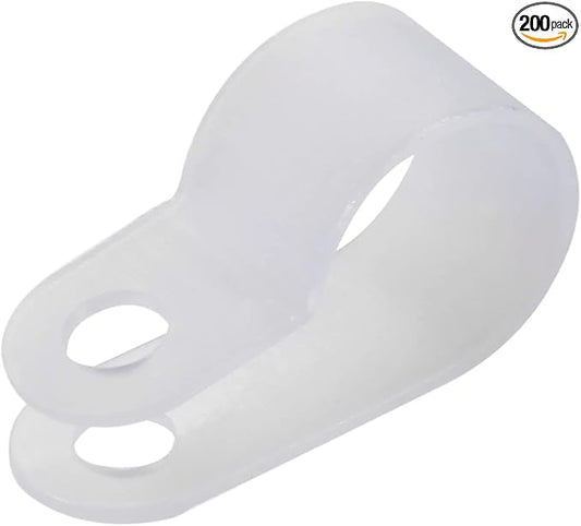 200 Pcs White Nylon R-Type Cable Clamp 3/8 Inch Cable Organizer Assortment Kit for Wire Management