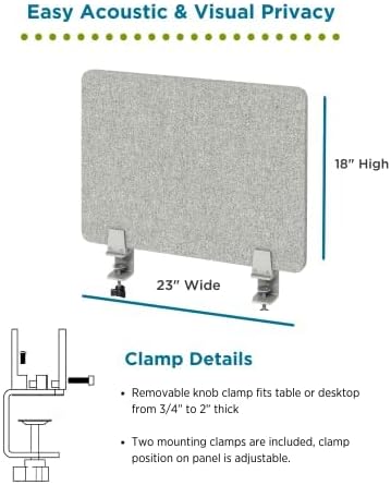Sound Absorbing Panel and Sound Proof Privacy Shield - Cubicle Wall, Desk Divider for Students and Office (Light Grey, 23" W x 18'H)