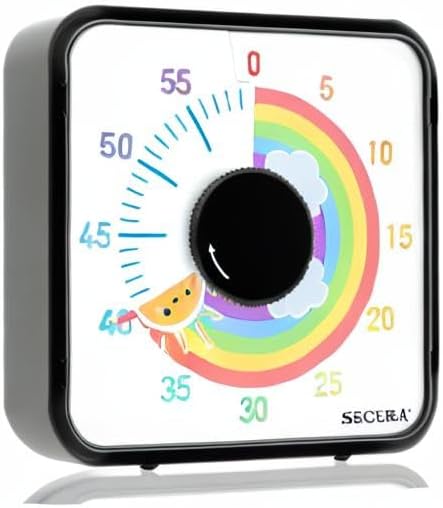 Secura 60-Minute Visual Timer, 7.5 Inch Magnetic Rainbow Countdown Timer for Classroom or Kitchen, Durable Mechanical Timer Clock with Magnetic Backing (Black & Sun)