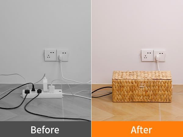 Cable Management Box,Hand-Woven Water Hyacinth Decorative Cord Organizer,2 Side Open Slots Wicker Cable Box to Hide Cords and Power Strip,for Desk, Floor, Office,2 Pack