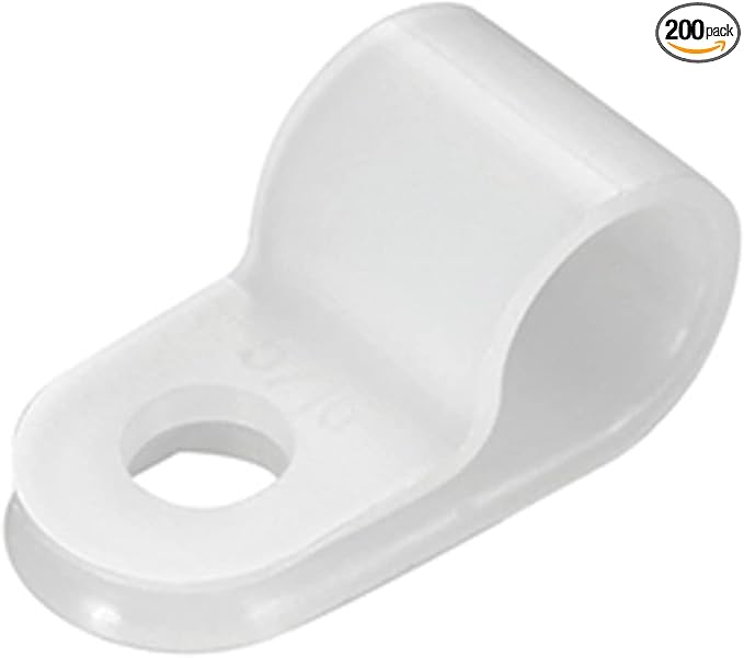 200 Pcs Nylon R-Type Cable Clips for Wire Management, 5/16'' White Plastic Fastener Clamp Assortment Kit