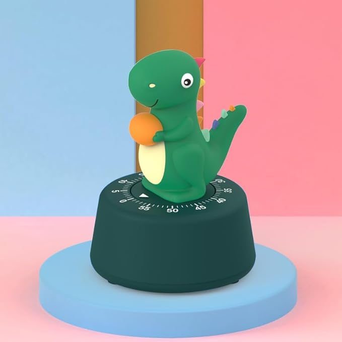 60 Minutes Mechanical Kitchen Timer,Cute Dinosaur Timer for Kids,Wind Up Egg Timer for Cooking,Reading,Classroom and Do Sports. (Dark Green)