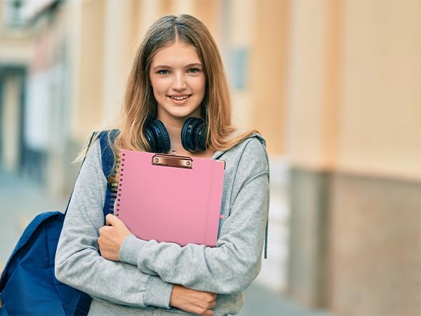 Ospelelf Clipboard with Storage 8.5 X 11,Padfolio Organizer, Spiral Portfolio Letter Size with Notepad, Pen Holder, 5 Extra Folder Divider Pages, Elastic Closure Nurse Office Essentials (Pink)