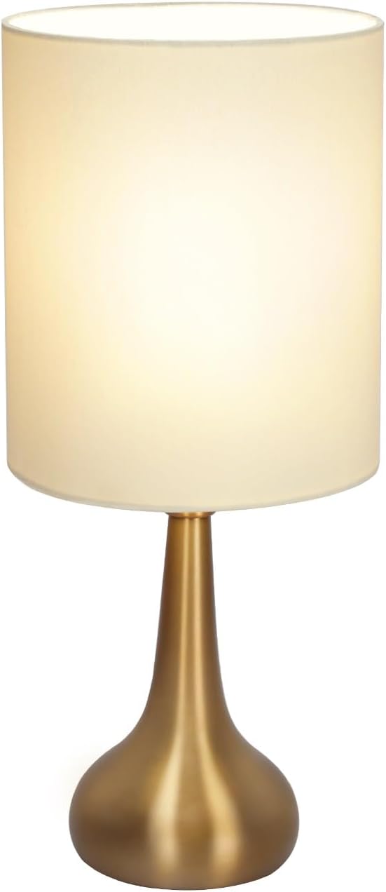 Boncoo Set of 2 Bedside Touch Lamps, 16 Inch Dimmable Small Nightstand Lamp, Night Light Lamp Simple Touch Table Lamp with Brass Metal Base for Living Room Bedroom Office, A19 3000K Led Bulb Included