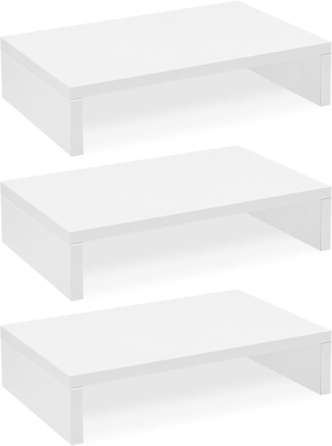 TEAMIX Monitor Stand Riser-3 Packs,Wood 3 Tiers Adjustable Monitor Stand Dual Monitor Riser for 2 Monitors/Laptop/PC Computer Stand for Desk (White, 3 PCS)