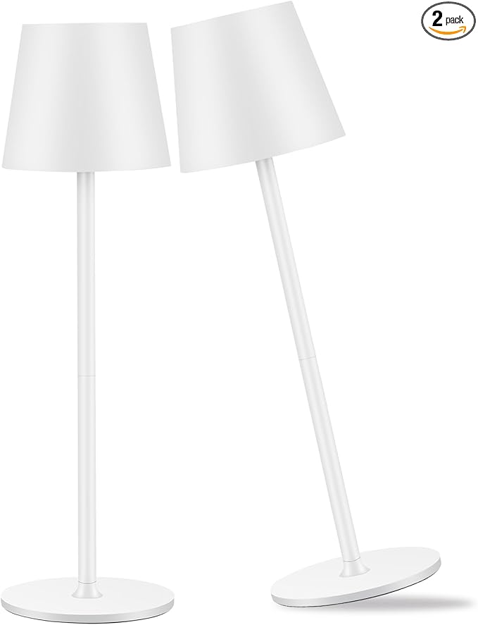 2 Pack Cordless Table Lamp,Portable LED Desk Lamp, 6000mAh Battery Operated, 3 Color Stepless Dimming Up, for Restaurant/Bedroom/Bars/Outdoor Party/Camping/Coffee Shop Night Light