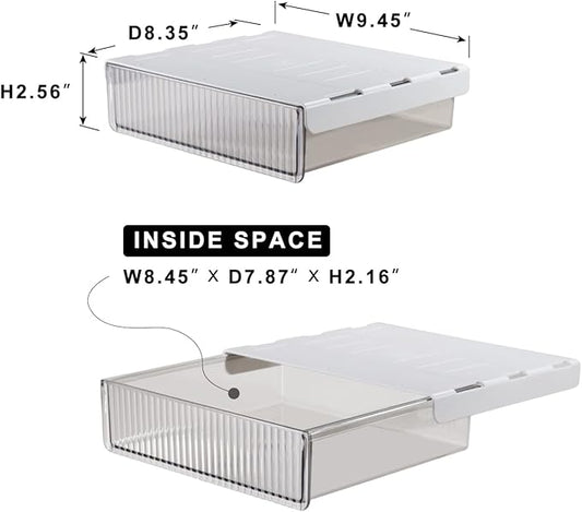 Under Desk Drawers for Organization, Pull Slide out Drawer Underneath Table With Lip, Attachable Under Shelf Pencil Drawer, Clear Light Black