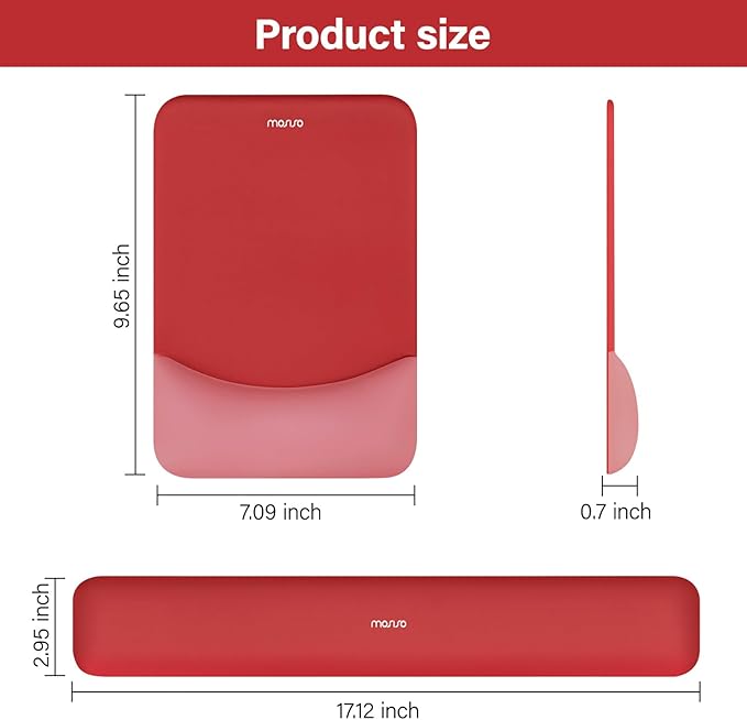 MOSISO Wrist Rest Support for Mouse Pad&Keyboard Set, Rectangular Ergonomic Mousepad Non-Slip Base Home/Office Pain Relief&Easy Typing Pad with Neoprene Cloth&Raised Curved Memory Foam, Red