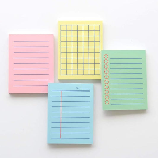 Monolike Memopad Boldline Color design SET - 4 Packs, 4 Different Designs, 100 Sheets Per Pad, Total 400 Sheets, Note pads, Writing pads, 3.15 x 4.17 Inches