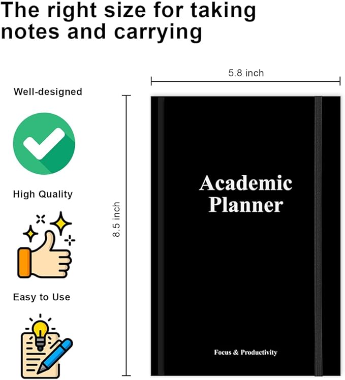 Academic Planner for 2025 2026 or Anytime – A5 Undated Weekly Student Planner For Homeschool, High School, College & Nursing Students, 200 Pages, 5.8" x 8.5", Black