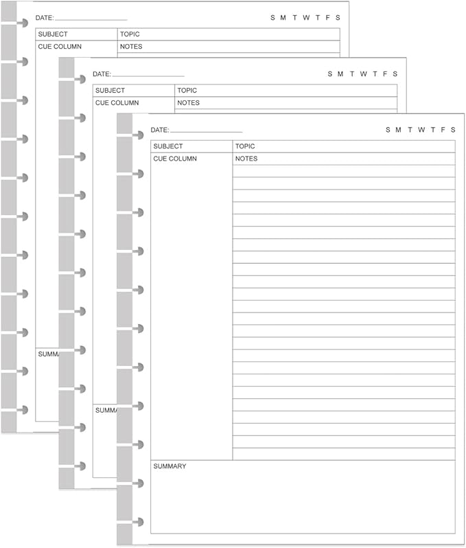 (3-Pack) Letter Size Cornell Notes Paper - 11 TUL Disc Cornell Notes Loose Leaf Paper, 150Sheets / 300Pages, 8.5'' x 11''