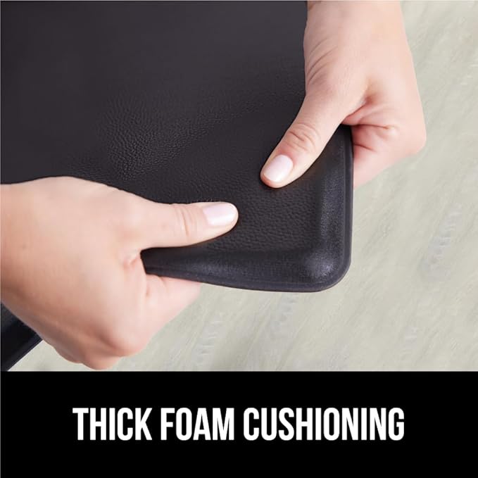 GORILLA GRIP 2 Pack Comfortable Cushioned Kitchen Mats for Floor, 17x24 + 17x48, Waterproof and Stain Resistant, 1/2 Inch Thick Soft Ergonomic Standing Desk Anti Fatigue Mat, Foam Supports Feet, Black