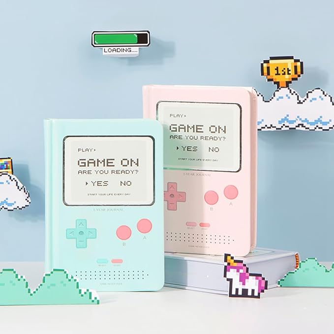 Undated Daily Planner 365 Days Notebook Game Design Pocket Organizer Appointment Book Journal Notebook A6 mini Cute Diary (Pink+Green)