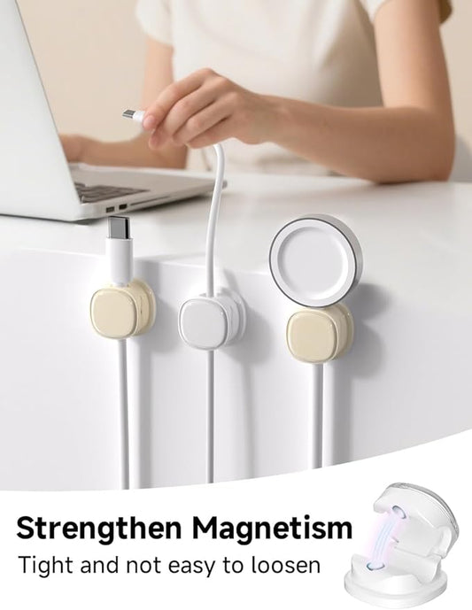 Magnetic Cable Clips, Adjustable Cord Holder Management, Adhesive Wire Keeper Organizer for Home Office Desk Phone PC Car Wall Desktop Nightstand Appliance (9-PCS White & Apricot)
